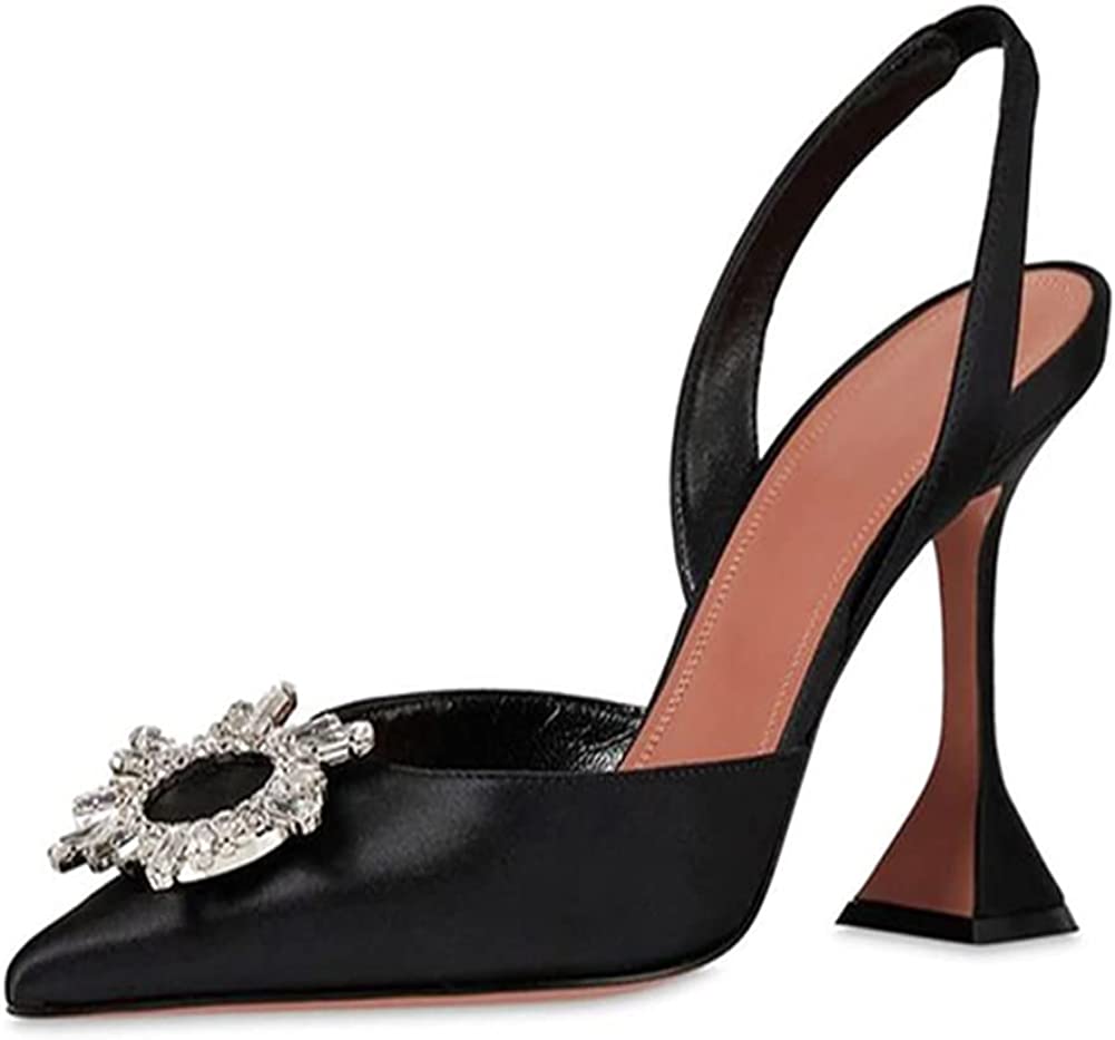 Women's High Heel Pumps Backless Slip-on Stilettos Rhinestone Sandals Satin Slingback Pump Shoes