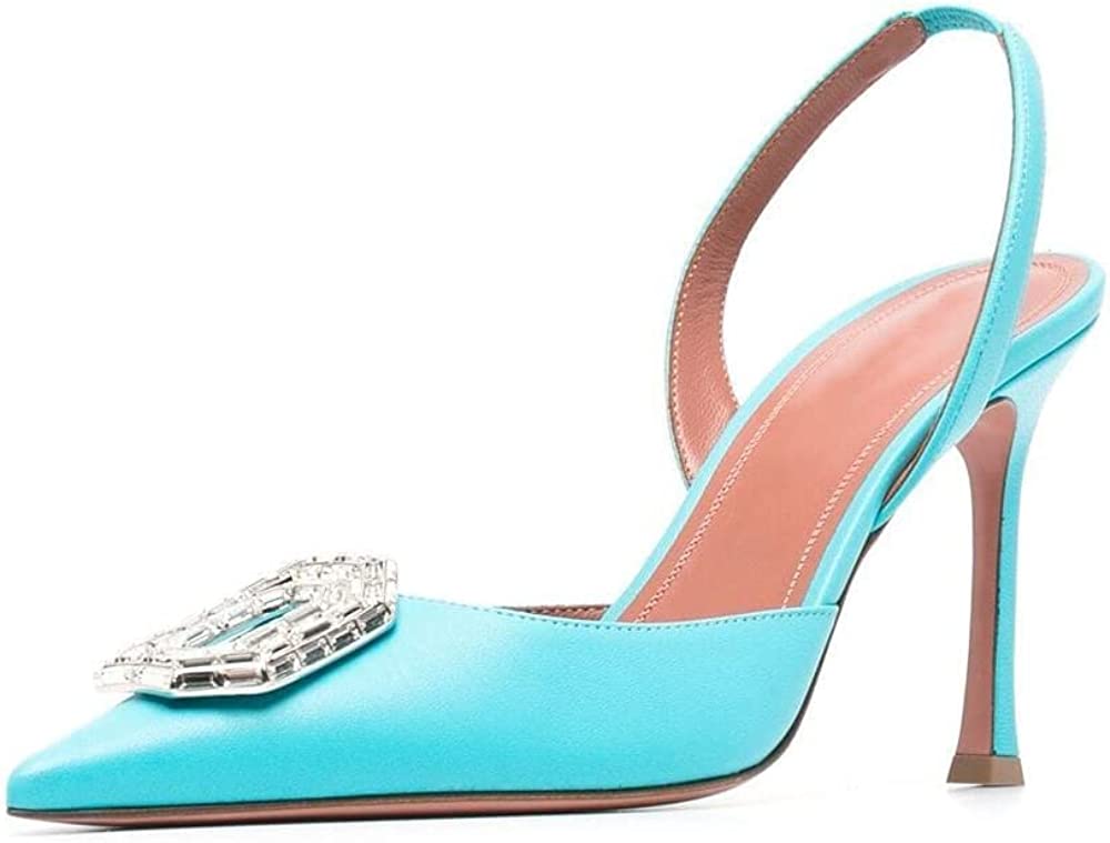 Rhinestone High Heels Satin Slingback Pumps Pointed Wedding Dress Stilettos
