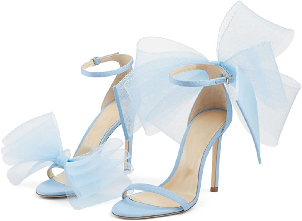 Vertundy Women's Stiletto High Heeled Sandals with Asymmetric Lace Mesh Bows Knot Decoration Open Toe Ankle Strap Single Band Strap Heels Sexy Dress Wedding Party Shoes For Ladies 3.14 IN