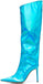 Women's Knee High Boots Sexy Pointed Toe Stiletto Heel Boot Metallic Leather Zipper Booties Dress Shoes