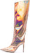 Women's Knee High Boots Sexy Pointed Toe Stiletto Heel Boot Metallic Leather Zipper Booties Dress Shoes