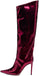 Women's Knee High Boots Sexy Pointed Toe Stiletto Heel Boot Metallic Leather Zipper Booties Dress Shoes