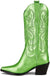 Western Cowboy Boots, Metallic Mid Calf Boots with Embroidered Cowgirl Wide-Calf Combat Boot Pull-on Knee High