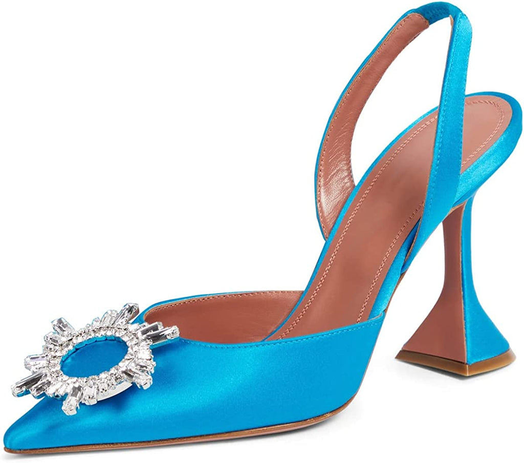 Women's High Heel Pumps Backless Slip-on Stilettos Rhinestone Sandals Satin Slingback Pump Shoes
