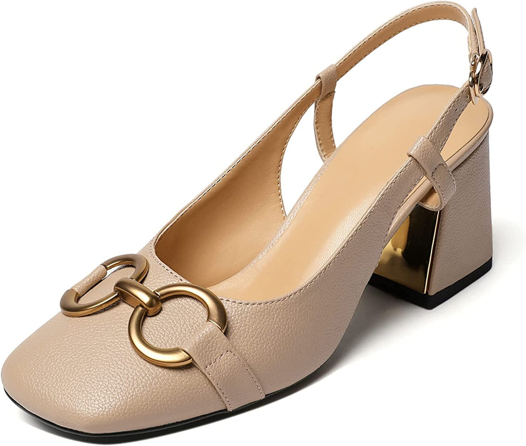 Women's Slingback Square Toe Chunky High Heels Sandals Ankle Buckle Dress Summer Pumps