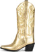 Western Cowboy Boots, Metallic Mid Calf Boots with Embroidered Cowgirl Wide-Calf Combat Boot Pull-on Knee High
